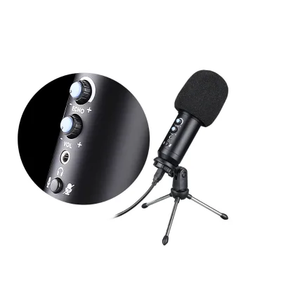 Desktop Recording Studio USB Condenser Microphone Noise Cancelling Omni-directional LED Lights for Echo/Mute/Monitor Gaming