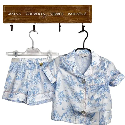 Angel Rabbit Printed Breathable Artificial Silk Short-sleeved Pajamas Suit for Kids Summer Leisure Style
