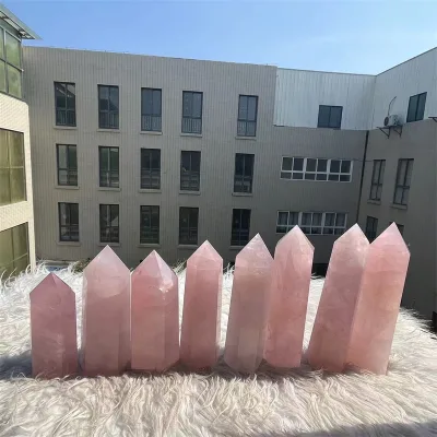 Natural Crystal Crafts Big Size Rose Quartz Tower Rose Wand Crystal Healing Tower for Gifts