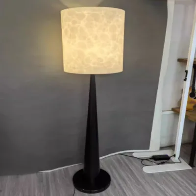 Block Marble Joint Cylinder Floor Lamp with Matt Black Pole Motif Abstract Great Wall Post Lantern Marble Floor Lights