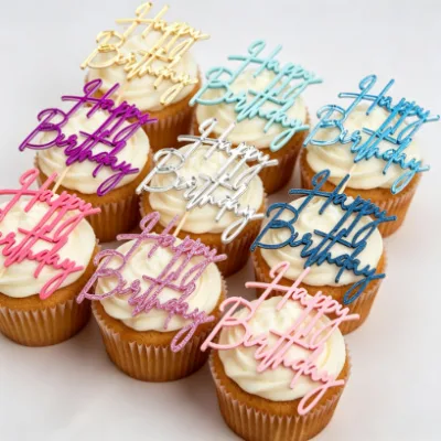 Best-Selling Instagram-Style Colorful Glitter Happy Birthday Letter Sign Cupcake Decorations Dessert Table Props