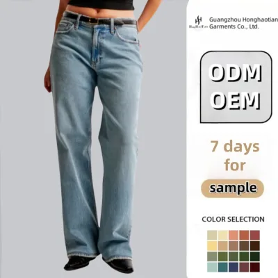 OEM ODM Custom High Waisted Female Denim Jeans New Design Soft Wide Leg Solid Color Casual Style for Women for Summer