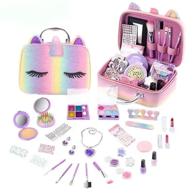 Toddler Safe Makeup Toy Washable No Toxic Cosmetic Play Kit for Girls Real Make up Set Targeting Face