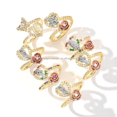 Hot Sale Religious Series Adjustable Forever Love Heart Shape Finger Ring Gold Plated Cubic Zirconia Ring for Women