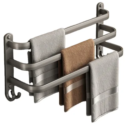 Bathroom Hardware Products Gunmetal Gray Aluminum Alloy Towel Rack 1/2/3 Tiers Self Adhesive Mounted Matte Black Rod Shelf