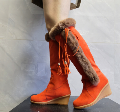 2025 Winter New Tall Plush Boots for Women Large Size Waterproof Soft Height Increasing Warm Wedge Snow Boots for Europe United