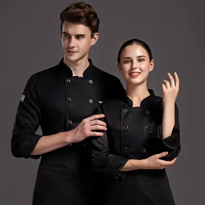 High Quality Unisex Black Long Sleeve Master Cook Clothing Food Service Chef Tops Work Uniforms