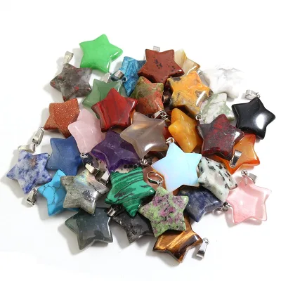 High Quality 25mm Big Natural Gemstone Crystals Healing Stones Pendant Natural Stone Star Jewelry Pendant Charms for Jewelry
