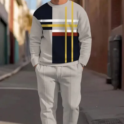 Temu Factory Men's Casual Sportswear Suit Autumn and Winter Collection Large Size Polyester Straight Hair Dashiiki Style