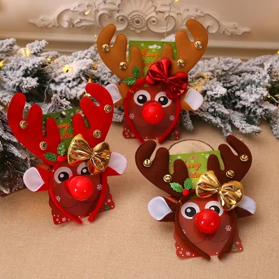 Christmas Decoration Deer Antler Elk Antler Red Nose Children's Costume Headband Headwear Buckle American Style Cloth Plastic