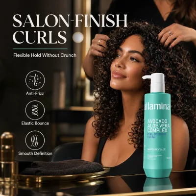 Hydrating Curl Shaping Cream 250ml for Dry Frizzy Hair, Avocado Aloe Botanical Blend for Lasting Definition and Softness