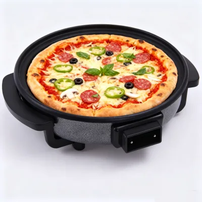Elektrikli Pizza Tavas Aluminum Electric Pizza Pan with Tempered Glass Lid Non-Stick Pan for Commercial & Household