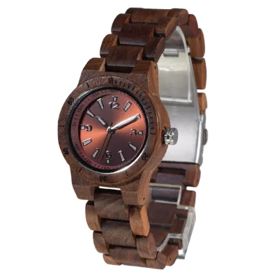 Sleek Stylish Medieval-style Red Sandalwood Ladies'Quartz Watch Luminous Hands Ore-reinforced Glass Dial Single Folding Buckle
