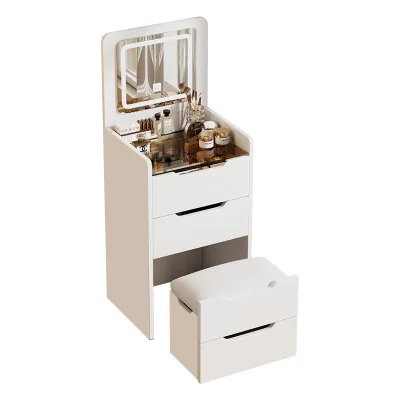 Light Cream Style Dressing Table, Multi-Functional Flip-Top Makeup Desk with Storage Cabinet, Compact Vanity for Small Bedrooms