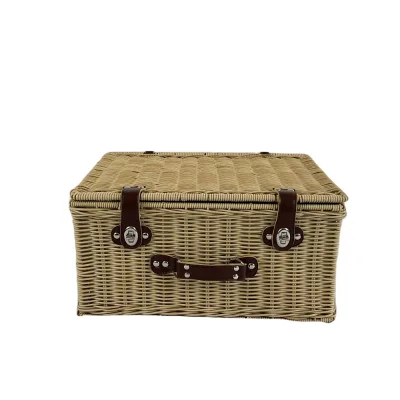 Factory Direct Eco Friendly Handmade Portable Bread Plastic Fruit Rattan Picnic Storage Baskets With Handles Lid Camping Outdoor
