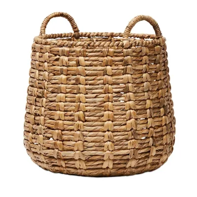 Big Round Two Sizes Water Hyacinth Basket Straw Basket Containers Laundry Basket Organization Vietnam Manufacturer FBA Amazon