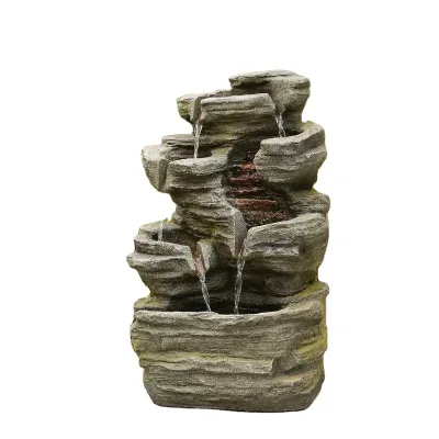 6-Tier Cascading Rock Water Fountain Outdoor Garden Waterfall Decor for Garden, Patioand Home Outdoor Fountain with Lights