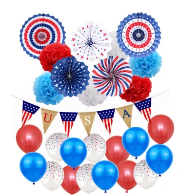 4th Fourth of July Patriotic Decorations Red White Blue Hanging Paper Fans July 4th Independence Day Flag