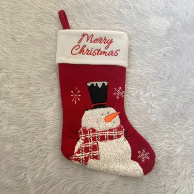 Embroidered Christmas Stockings Santa Snowman Pattern Xmas Gift Bag Fireplace Hanging Ornament Holiday Decoration
