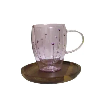 Heat Resistant Double Walled Glass Mug with Real Dried Flowers Insulated Cup for Milk Coffee Juice and Other Beverages.