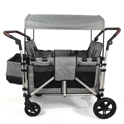 New 4 Passengers Kids Trolley Garden Cart Folding Baby Stroller Wagon With Canopy and Snack Tray