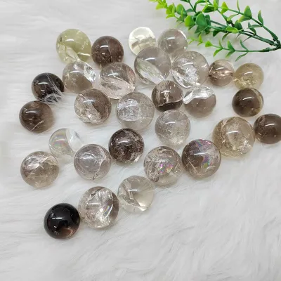 Around 30mm Smoky Quartz Sphere Healing Crystal Smoking Quartz Exploding Rainbow Balls  for Sale