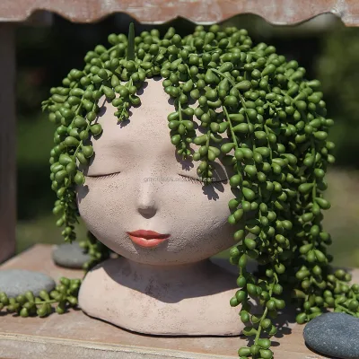 Female Head Design Planter Succulents Plant Pot with Drainage Hole Indoor Outdoor Resin Cactus Planter, Cute Plants Flower Pot