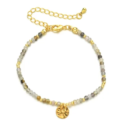 new New Natural Stone Beads Irregular pendant Bracelet Fashion Ethnic Stainless Steel Accessories Color Crystal Bracelet