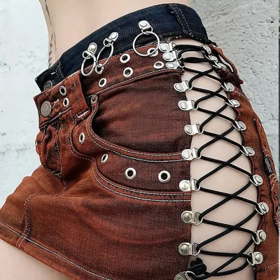 DIZNEW 2024 Ladies Short Skirt Custom Y2k Fashion Hollowed Out Sexy Club Denim Short Skirt Ladies