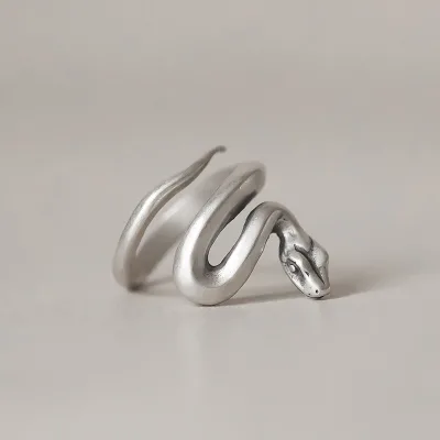 Chiba Taiyin Retro Niche Cool Style Antique Small Snake Unisex Trendy Open Adjustable Wide Index Finger Ring Copper