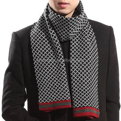 Guangzhou Vendor Custom Make Jacquard Knitting Men Scarf Winter Latest Design Merino Wool Viscose Scarf