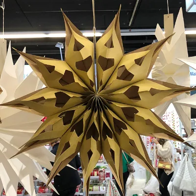 Golden Paper Star Hanging Ornament Handmade Die Cut Festival Decor for Christmas
