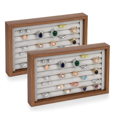 Wood Ring Organizer Tray Wooden Ring Holder Display Jewelry Tray Wood Storage Trays for Rings Earrings   Jewelry Display Stand