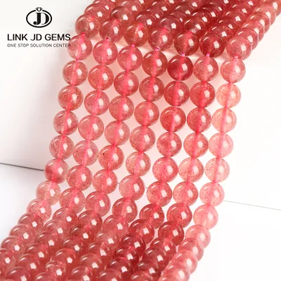 JD GEMS Factory Wholesale 3A Natural Brazil Strawberry Quartz Beads Strawberry Crystal Semi-Finished Strung Beads