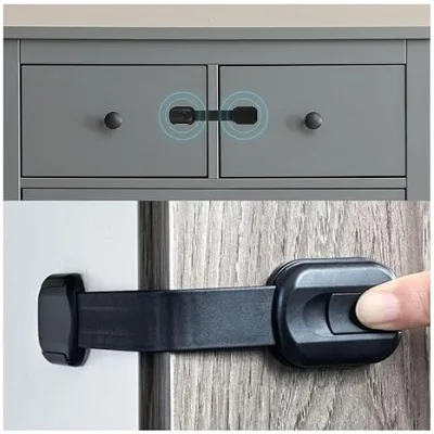 Factory Direct Sale Baby Cabinet Strap Locks Black Color Plastic Locks