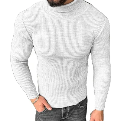 Men's Turtleneck Ribbed Knit Sweater Slim Fit Long Sleeve Vertical Ribbed Pullover Thermal Base Layer for Cold Weather