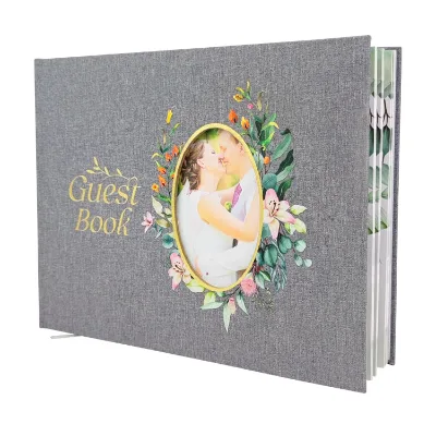 Custom logo Signature Planner Journal Notebook, Linen Fabric Hardcover Wedding Guest Book / Funeral Guest Book