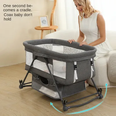 Portable Foldable Baby Bed with Roller Mobile 200TC Thread Count Solid Pattern