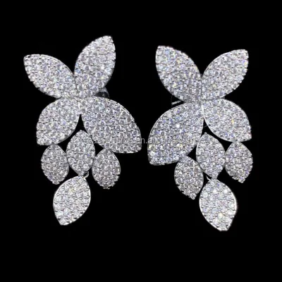 RE4069 Full Zircon Drop Earrings 3 Colors Clover Wedding Earrings Fashion Women Ear Jewelry