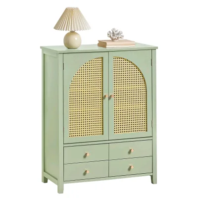 Eco Go Modern Shoe Rack Cabinet 4 Tier Shoe Cabinet Wooden Rattan Shoe Rack With Storage Drawer for Home