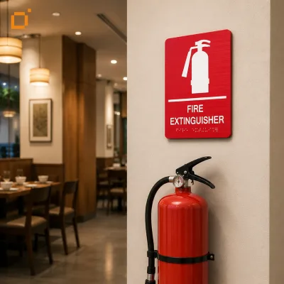 OEM Custom Aluminium Fire Protection Sign Vision Impaired Accessible Tactile Warning Plaque for Public Area Safety Guidance