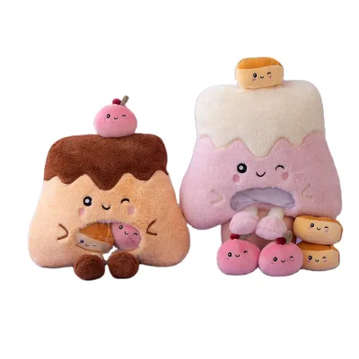 Pink Pudding Pillow Plush With Mini Cherry Cheese Cake Inside Sweets Snack Stuffed Toys Ready to Ship Soft Dolls ISO Factory