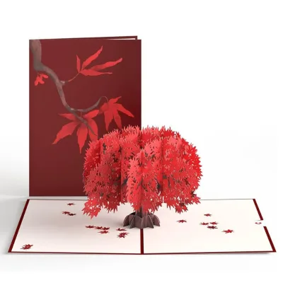 Creative Greeting Card Supply 3D Maple Leaf Tree pop up Win Red Folded Rectangle Gift Card for Business Festivals