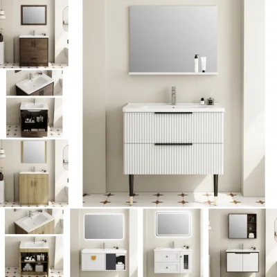 Solid Wood Bathroom Vanity Plywood Vanity LED Mirror Bathroom Cabinet Floor Standing Cabinet Single Sink
