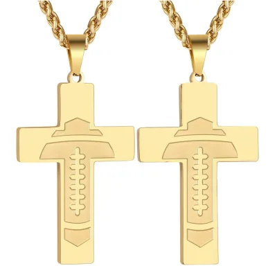 High Quality Delicate Vintage Cross Stainless Steel Jesus Catholic Pendant Necklace Gold Plated Link Chain Classic Style