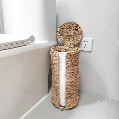Handmade Water Hyacinth Grass Woven Storage Basket for Home Cross-Border Bathroom Toilet Paper Tea Cup Paper Towel Tube