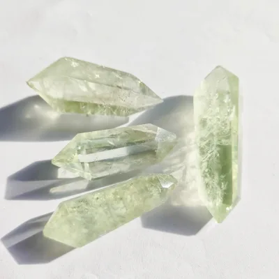 Wholesale Natural Transparent Double Points Green Quartz DT Prasiolite Crystal Towers for Healing Decor