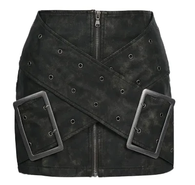 Custom Manufacture Denim Skirts Summer Mid-Waist Cargo Women Denim Skirt Cross Belt Buckle Cross Black Vintage Mini Denim Skirts