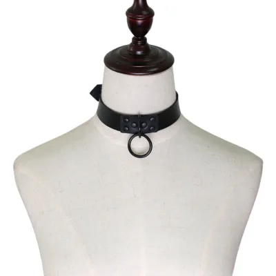 Dark Gothic Style Leather Choker Necklace, Personalized and Fashionable All-black Nail O-shaped Collar Neck Chain Clavicle Chain