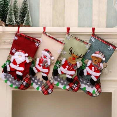 Large Soft Linen Christmas Stocking China Origin Christmas Decoration Gift Bag & Present Bag
